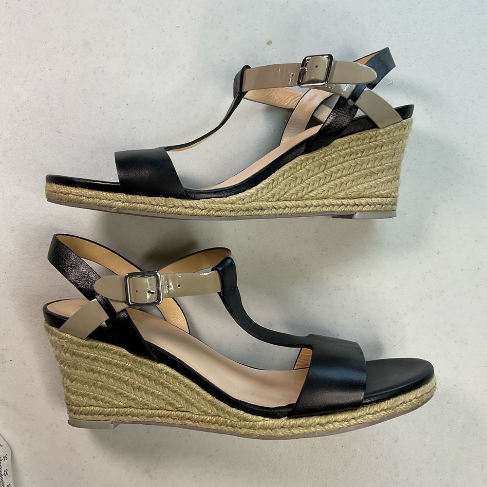 Cole Haan Black and Cream Wedge Sandals size 9